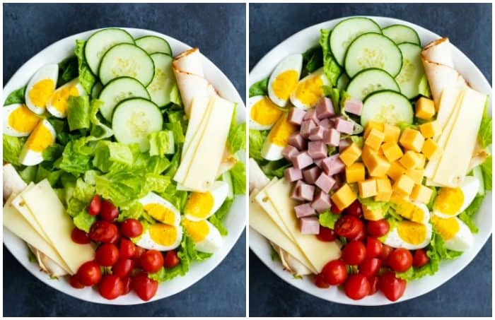Collage of a Chef Salad Being Assembled, Part 2.